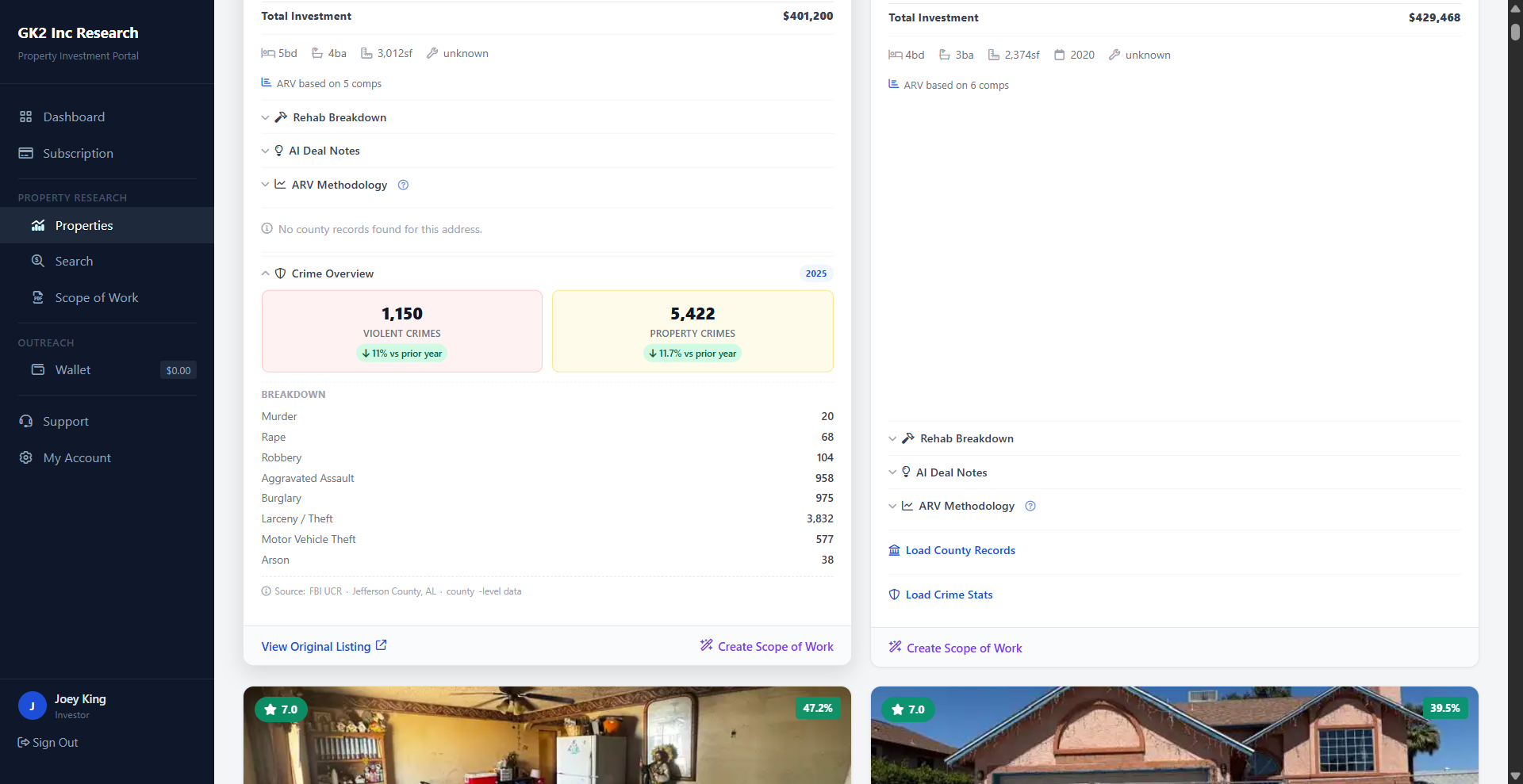 Crime overview statistics screen